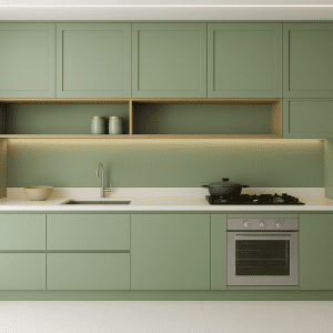 Cocina con mobiliario en verde selva, una de las tendencias más populares este año